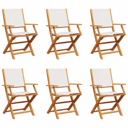 vidaXL Garden Chairs Outdoor Chair Dining Chair Solid Wood Acacia and Fabric - cream, 6 pcs