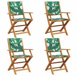 vidaXL Garden Chairs Outdoor Chair Dining Chair Solid Wood Acacia and Fabric - leaf pattern, 4 pcs