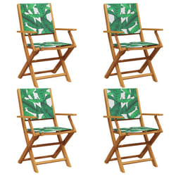 vidaXL Garden Chairs Outdoor Chair Dining Chair Solid Wood Acacia and Fabric - leaf pattern, 4 pcs