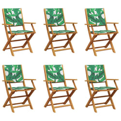 vidaXL Garden Chairs Outdoor Chair Dining Chair Solid Wood Acacia and Fabric - leaf pattern, 6 pcs