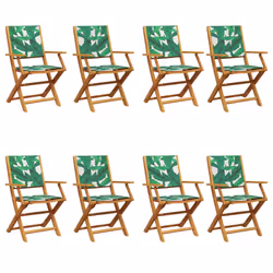 vidaXL Garden Chairs Outdoor Chair Dining Chair Solid Wood Acacia and Fabric - leaf pattern, 8 pcs