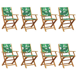 vidaXL Garden Chairs Outdoor Chair Dining Chair Solid Wood Acacia and Fabric - leaf pattern, 8 pcs