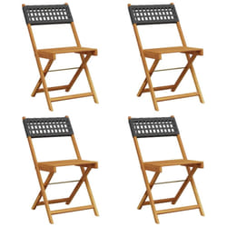 vidaXL Bistro Chairs Outdoor Dining Chair Solid Wood Acacia and Poly Rattan - black, 4 pcs