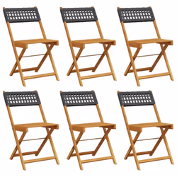 vidaXL Bistro Chairs Outdoor Dining Chair Solid Wood Acacia and Poly Rattan - black, 6 pcs
