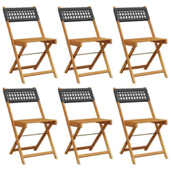 vidaXL Bistro Chairs Outdoor Dining Chair Solid Wood Acacia and Poly Rattan - black, 6 pcs