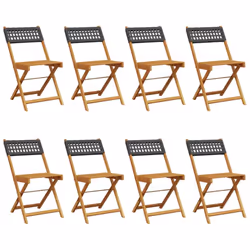 vidaXL Bistro Chairs Outdoor Dining Chair Solid Wood Acacia and Poly Rattan - black, 8 pcs