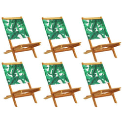 vidaXL Folding Garden Chairs 6 pcs Chairs Cream White Fabric and Solid Wood - leaf pattern, 6 pcs