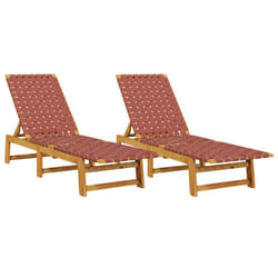 vidaXL Sun Loungers 2 pcs Sun Bed Day Bed Red Solid Wood Acacia and Fabric