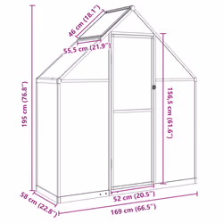 vidaXL Greenhouse with Base Frame Garden Walk in Plant Grow House Aluminium - green, 169 x 58 x 195 cm - Additional view 3