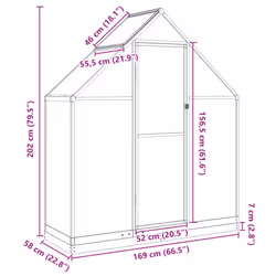 vidaXL Greenhouse with Base Frame Garden Walk in Plant Grow House Aluminium - green, 169 x 58 x 202 cm - Additional view 9