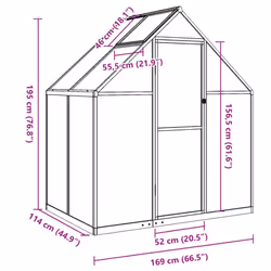 vidaXL Greenhouse with Base Frame Garden Walk in Plant Grow House Aluminium - green, 169 x 114 x 195 cm - Additional view 9