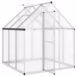vidaXL Greenhouse with Base Frame Garden Walk in Plant Grow House Aluminium - silver, 169 x 169 x 195 cm - Additional view 5