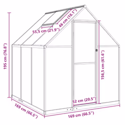 vidaXL Greenhouse with Base Frame Garden Walk in Plant Grow House Aluminium - silver, 169 x 169 x 195 cm - Additional view 9