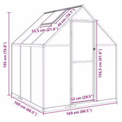 vidaXL Greenhouse with Base Frame Garden Walk in Plant Grow House Aluminium - green, 169 x 169 x 195 cm - Additional view 9