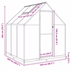 vidaXL Greenhouse with Base Frame Garden Walk in Plant Grow House Aluminium - silver, 169 x 169 x 202 cm - Additional view 3