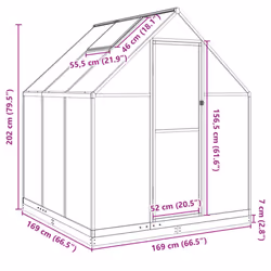 vidaXL Greenhouse with Base Frame Garden Walk in Plant Grow House Aluminium - green, 169 x 169 x 202 cm - Additional view 9