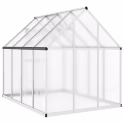 vidaXL Greenhouse with Base Frame Garden Walk in Plant Grow House Aluminium - silver, 224 x 169 x 195 cm - Additional view 4