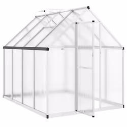 vidaXL Greenhouse with Base Frame Garden Walk in Plant Grow House Aluminium - silver, 224 x 169 x 195 cm - Additional view 5