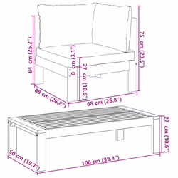 vidaXL 4 Piece Garden Sofa Set with Cushions Solid Wood Acacia - corner + 2x Sofa + Table - Additional view 7