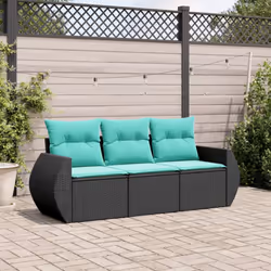 vidaXL 3 Piece Patio Sofa Set with Cushions Black Poly Rattan