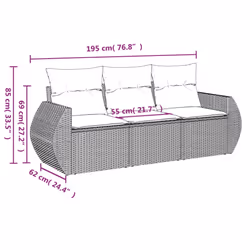 vidaXL 3 Piece Patio Sofa Set with Cushions Black Poly Rattan