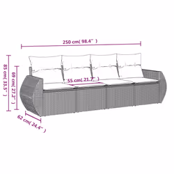 vidaXL 4 Piece Patio Sofa Set with Cushions Black Poly Rattan