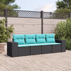 vidaXL 4 Piece Patio Sofa Set with Cushions Black Poly Rattan