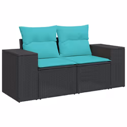 vidaXL 4 Piece Patio Sofa Set with Cushions Black Poly Rattan - Additional view 2