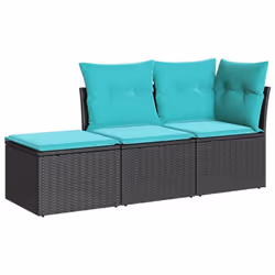 vidaXL 3 Piece Patio Sofa Set with Cushions Black Poly Rattan