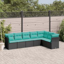 vidaXL 7 Piece Patio Sofa Set with Cushions Black Poly Rattan