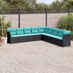 vidaXL 9 Piece Patio Sofa Set with Cushions Black Poly Rattan