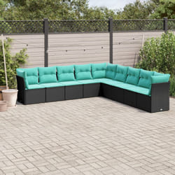 vidaXL 9 Piece Patio Sofa Set with Cushions Black Poly Rattan