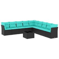 vidaXL Garden Sofa Set 10 Piece with Cushions Outdoor Sofa Black Poly Rattan