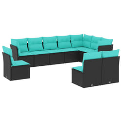 vidaXL Garden Sofa Set 10 Piece with Cushions Outdoor Sofa Black Poly Rattan