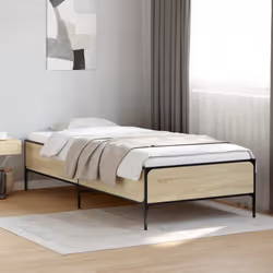 vidaXL Bed Frame Home Bed Base Mattress Foundation Engineered Wood and Metal - sonoma oak, 100 x 200 cm/ 44 cm - Additional view 2