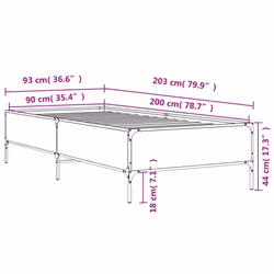 vidaXL Bed Frame Home Bed Base Mattress Foundation Engineered Wood and Metal - black, 90 x 200 cm/ 44 cm - Additional view 8