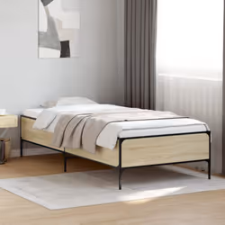 vidaXL Bed Frame Home Bed Base Mattress Foundation Engineered Wood and Metal - sonoma oak, 90 x 200 cm - Additional view 2
