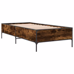 vidaXL Bed Frame Home Bed Base Mattress Foundation Engineered Wood and Metal - smoked oak, 90 x 200 cm/ 44 cm - Additional view 5