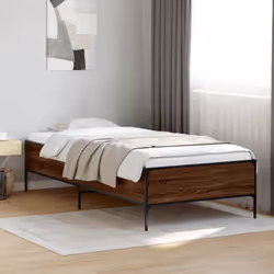 vidaXL Bed Frame Home Bed Base Mattress Foundation Engineered Wood and Metal - brown oak, 90 x 200 cm - Additional view 2