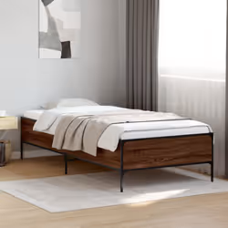 vidaXL Bed Frame Home Bed Base Mattress Foundation Engineered Wood and Metal - brown oak, 90 x 190 cm