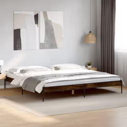 vidaXL Bed Frame Home Bed Base Mattress Foundation Engineered Wood and Metal - smoked oak, 200 x 200 cm - Additional view 2