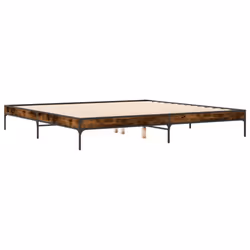 vidaXL Bed Frame Home Bed Base Mattress Foundation Engineered Wood and Metal - smoked oak, 200 x 200 cm - Additional view 5