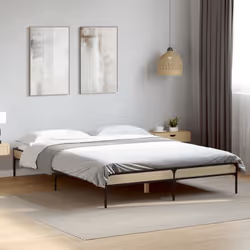 vidaXL Bed Frame Home Bed Base Mattress Foundation Engineered Wood and Metal - sonoma oak, 150 x 200 cm - Additional view 2