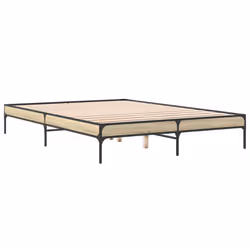 vidaXL Bed Frame Home Bed Base Mattress Foundation Engineered Wood and Metal - sonoma oak, 150 x 200 cm - Additional view 5