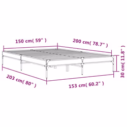 vidaXL Bed Frame Home Bed Base Mattress Foundation Engineered Wood and Metal - smoked oak, 150 x 200 cm/ 30 cm - Additional view 3