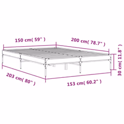vidaXL Bed Frame Home Bed Base Mattress Foundation Engineered Wood and Metal - brown oak, 150 x 200 cm/ 30 cm - Additional view 3