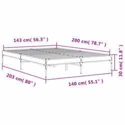 vidaXL Bed Frame Home Bed Base Mattress Foundation Engineered Wood and Metal - sonoma oak, 140 x 200 cm - Additional view 3