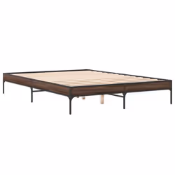 vidaXL Bed Frame Home Bed Base Mattress Foundation Engineered Wood and Metal - brown oak, 140 x 200 cm/ 30 cm - Additional view 5