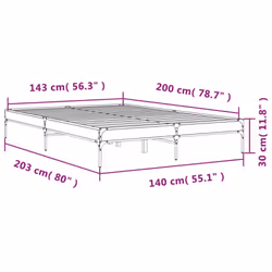 vidaXL Bed Frame Home Bed Base Mattress Foundation Engineered Wood and Metal - brown oak, 140 x 200 cm/ 30 cm - Additional view 8
