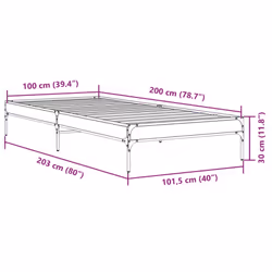 vidaXL Bed Frame Home Bed Base Mattress Foundation Engineered Wood and Metal - black, 100 x 200 cm - Additional view 8